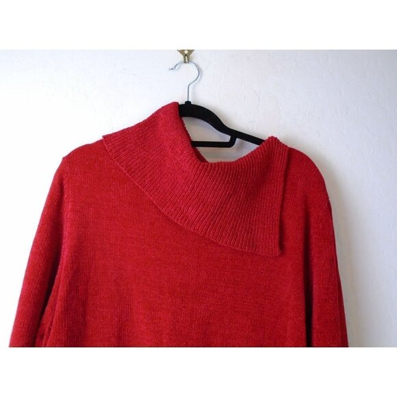 Liz & Me Ladies 3x (US 26/28) Acrylic Red Sweater Split Cowl Neck Stunning Tunic - Picture 3 of 5
